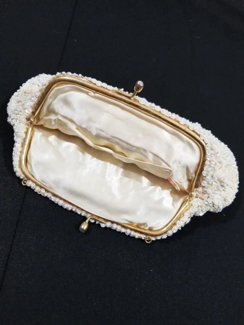 Vintage Beaded Evening Clutch Purse Ivory White Sparkly Iridescent Beads